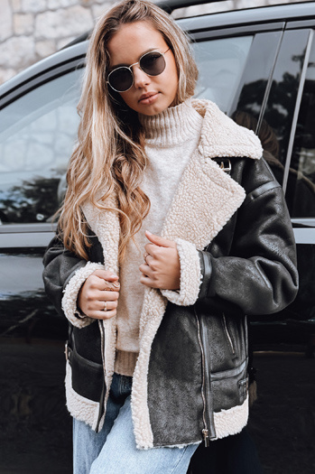 Ženska jakna ramones z ovčjo kožo črna Dstreet TY5247