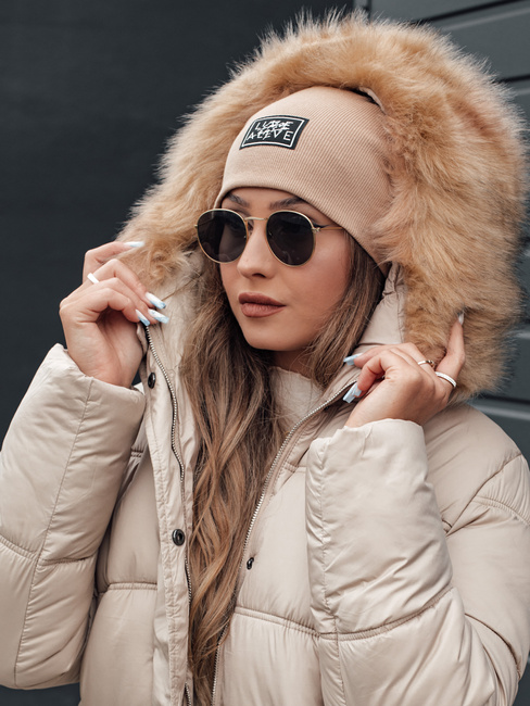 NORDKOLL ženska zimska prešita jakna s kapuco svetlo bež Dstreet TY4710