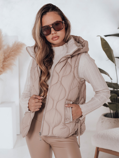 Ženski prešiti telovnik s kapuco MISSVEST dark beige Dstreet TY5021