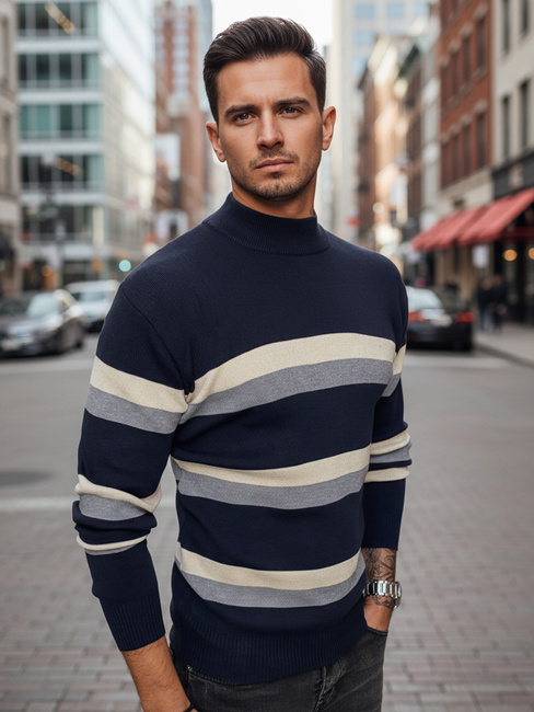 Moški črtast pulover Barva Mornarica DSTREET WX2126