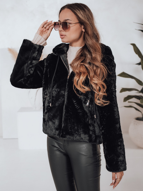 Ženski kratki plašč ELMIRIS črn krznen plašč Dstreet TY4995