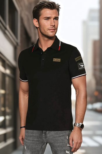 Moška polo majica z našitki črna Dstreet PX0632