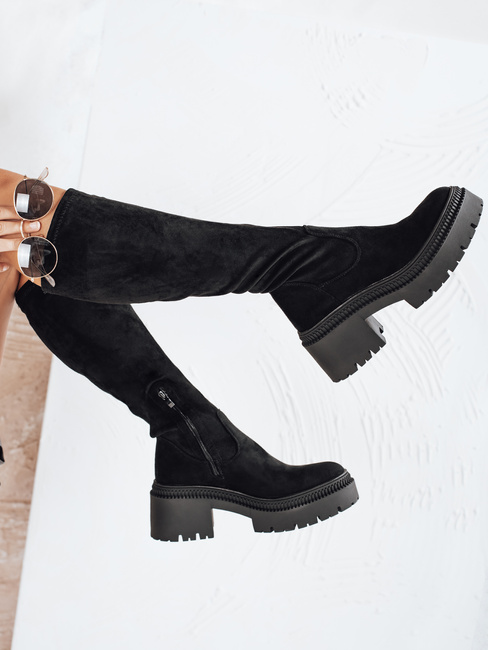 Ženski semiš škornji z debelim podplatom črni Dstreet ZY1210