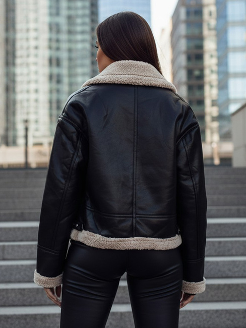Ženska usnjena jakna SHEREB z ovčjo kožo črna Dstreet TY4756z