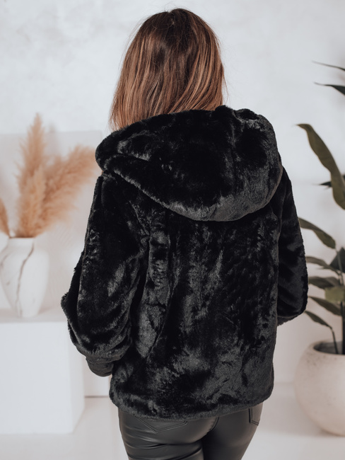 Ženski kratki plašč ELMIRIS črn krznen plašč Dstreet TY4995