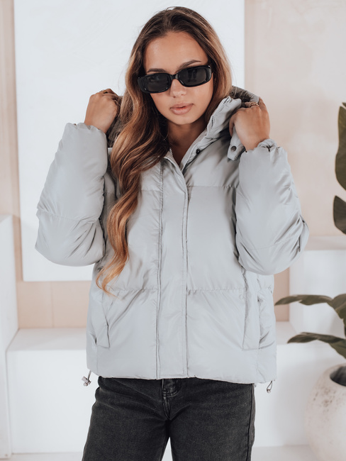 Ženska prehodna usnjena jakna COLLAR siva Dstreet TY5190