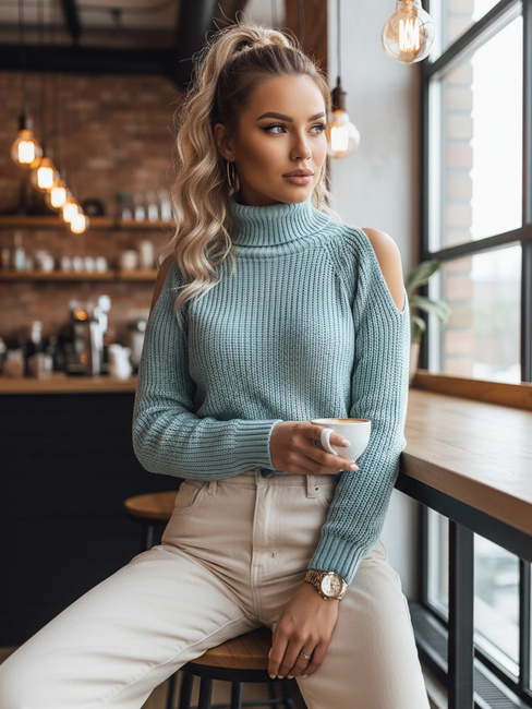 Ženski pulover z ovratnikom ARIEL Barva Zelena DSTREET MY1699