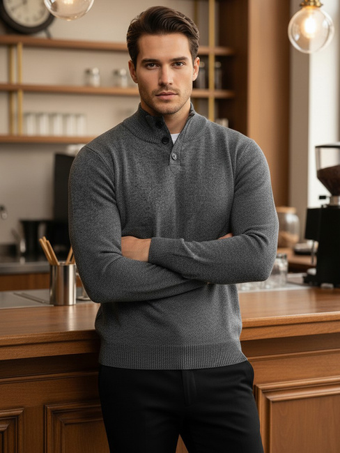 Moški pulover s stojalom svetlo sive barve Dstreet WX2356