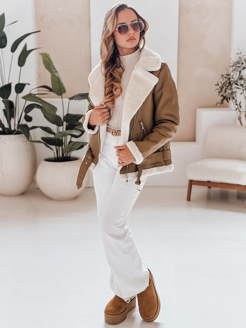 Ženska usnjena jakna NORFDIMA z ovčjo kožo camel Dstreet TY4738