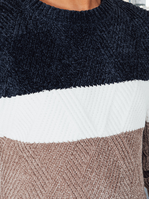 Moški pulover z okroglim izrezom mornarsko modra in bež barva Dstreet WX2321