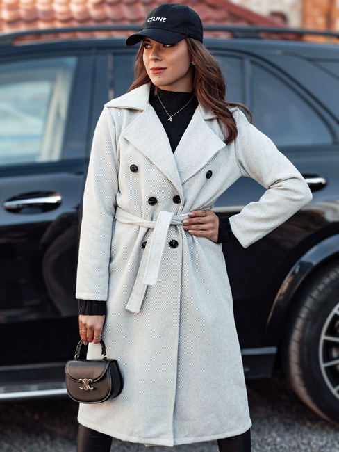 Ženski prevelik plašč CASHMELY z dolgo kravato sive barve Dstreet NY0713