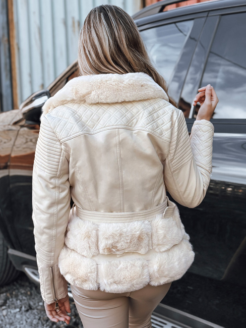 Ženska usnjena jakna ramones s krznom krem Dstreet TY5275