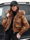 Ženska usnjena jakna s krznom SOFTREBEL brown Dstreet TY4761