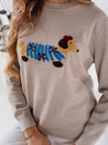 Ženski pulover CHICPAWS s pasjo aplikacijo v bež barvi Dstreet MY2543