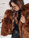 Ženska usnjena jakna s krznom rjave barve Dstreet TY5129