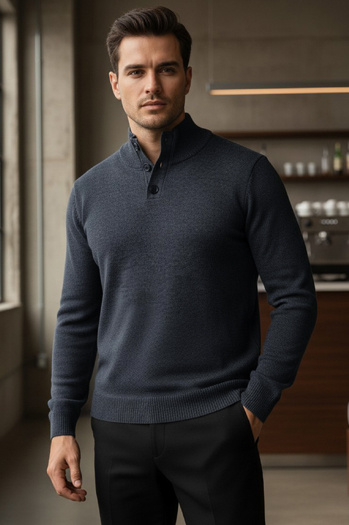 Moški pulover s pokončnim ovratnikom mornarsko modra Dstreet WX2357