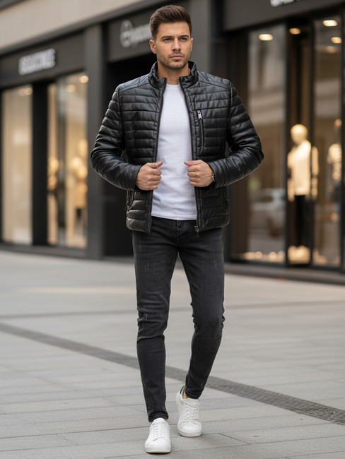 Moška prešita zimska usnjena jakna črna Dstreet TX5113