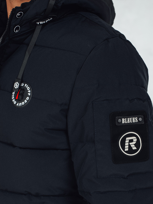 Moška prešita zimska jakna s kapuco mornarsko modra Dstreet TX5054