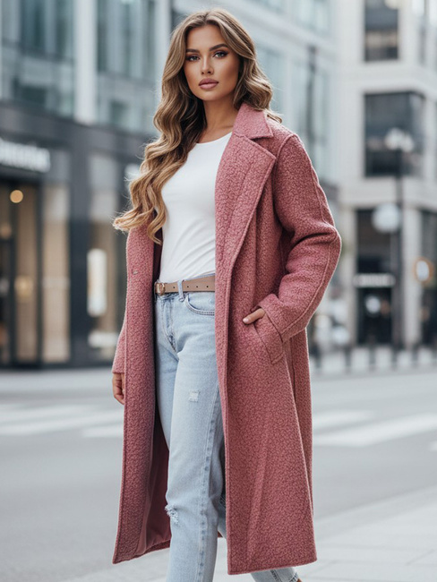 Damski dolg plašč iz ovčje kože roza barve Dstreet NY0755z