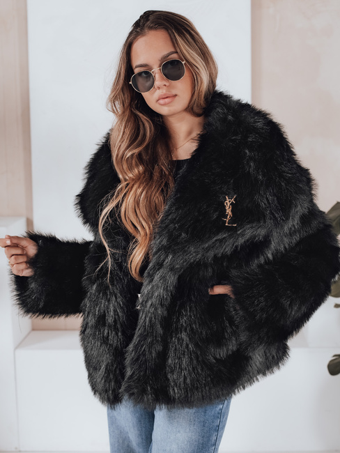 Ženski kratek črn krznen plašč ZARAFIA Dstreet TY5117