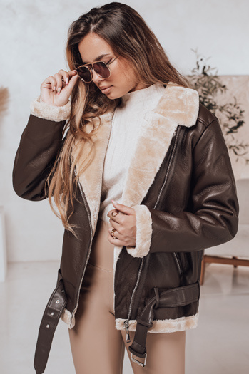 Ženska usnjena jakna NORFDIMA z ovčjo kožo, kava Dstreet TY4736