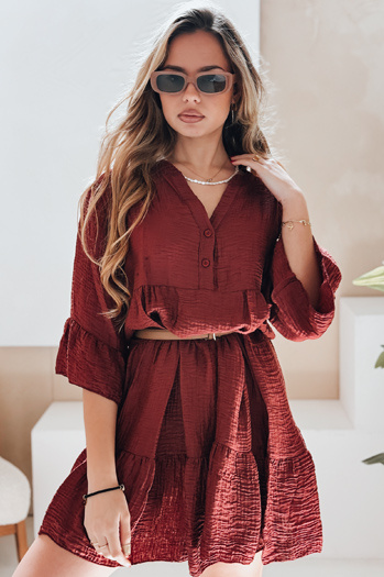 Poletna mušelinska obleka LYVONNE burgundska Dstreet EY2614