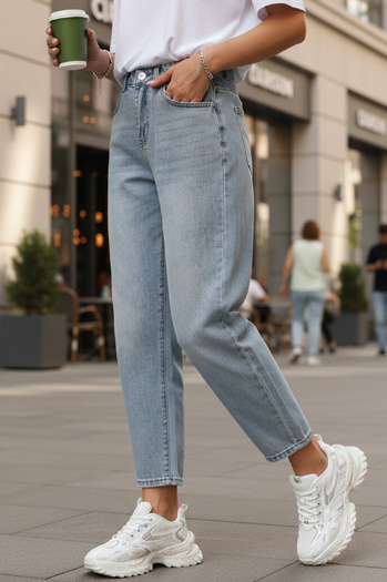 Ženske kavbojke z visokim pasom baggy jeans modre barve Dstreet UY2856