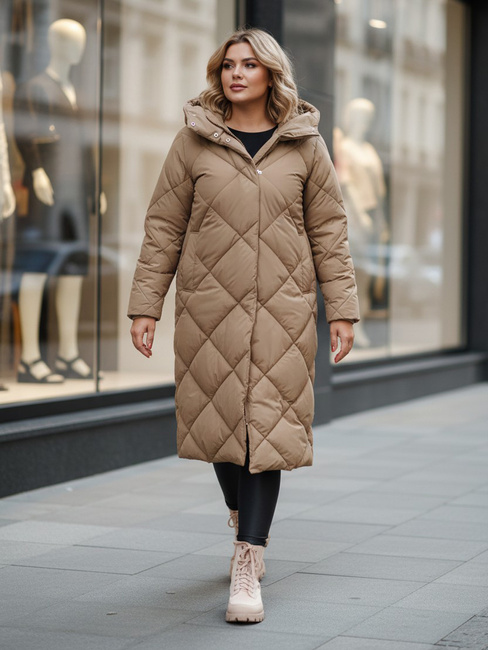 Ženska prešita zimska jakna s kapuco FEMACOAT khaki Dstreet TY5477