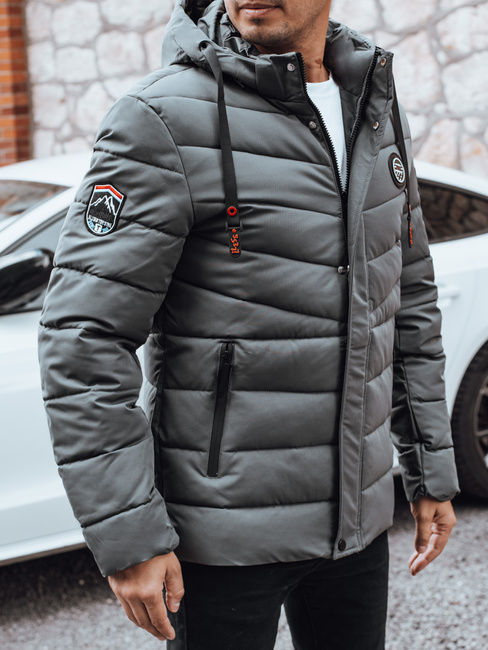Moška prešita zimska jakna s kapuco v grafitni barvi Dstreet TX5057