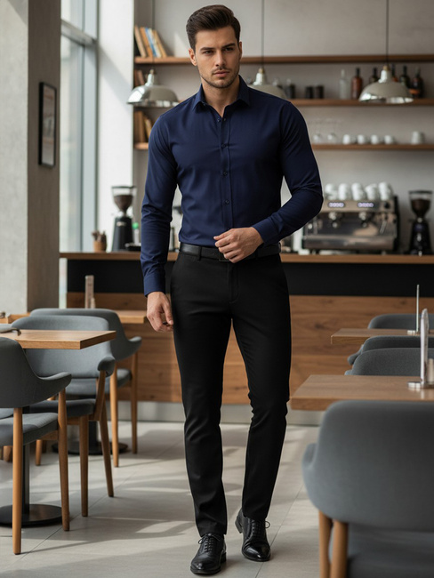 Moška elegantna srajca v temno modri barvi Dstreet DX2477