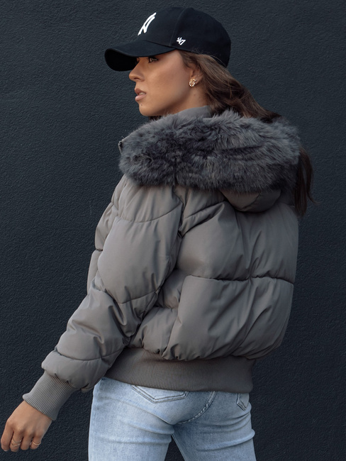 Ženska prešita zimska jakna s krznom COLDPACK temno siva Dstreet TY4428