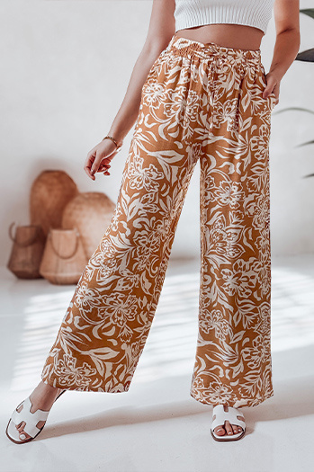 Ženske hlače iz tkanine s širokimi nogami TROPICAL SUN camel Dstreet UY2633