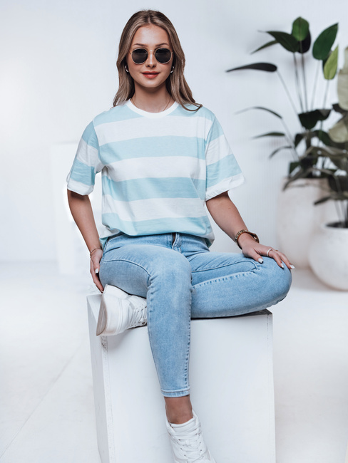 Ženska črtasta majica ALMIN turkizna Dstreet RY2562