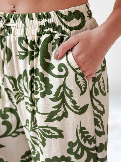 Ženske cvetlične hlače s širokimi nogavicami LOVEGARDEN zelena Dstreet UY2656