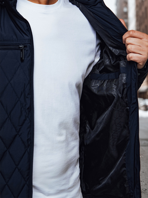 Moška prešita jakna s kapuco mornarsko modra Dstreet TX4988