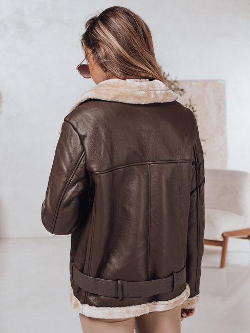Ženska usnjena jakna NORFDIMA z ovčjo kožo, kava Dstreet TY4736