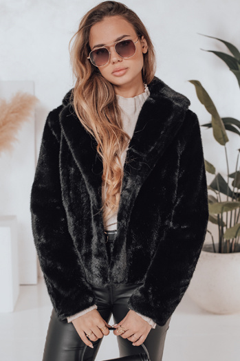 Ženski krznen plašč GLAMFLUFFY kratek črn Dstreet TY4985