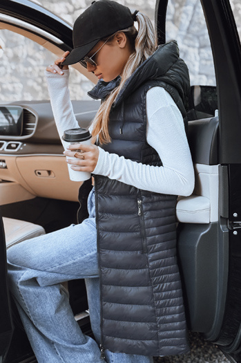 Kamizelka damska pikowana z kapturem szara Dstreet TY5254