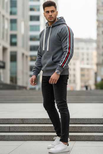 Moška siva jopa s kapuco Dstreet BX5938