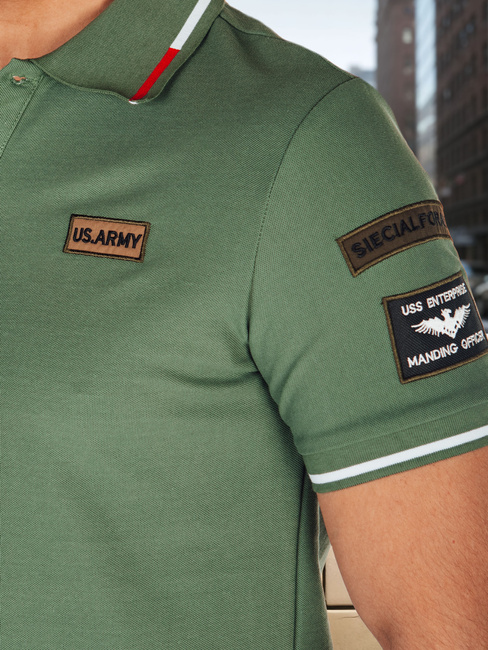 Moška polo majica z našitki zelena Dstreet PX0634