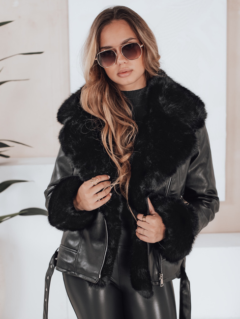 Kurtka damska zimowa GIRLROCK czarna ramoneska z futerkiem Dstreet TY5121