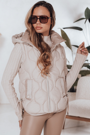 Ženski prešiti telovnik s kapuco MISSVEST beige Dstreet TY5020