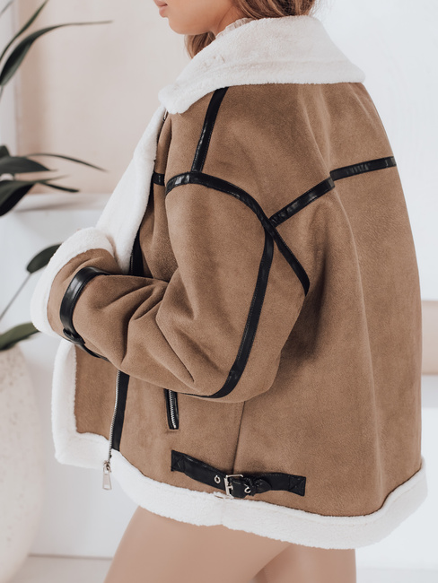 Ženska jakna iz ovčje kože rjave barve Dstreet TY5124