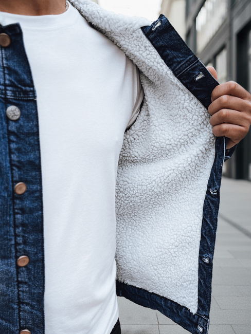 Ocieplana kurtka męska jeansowa ciemnoniebieska Dstreet TX4729z