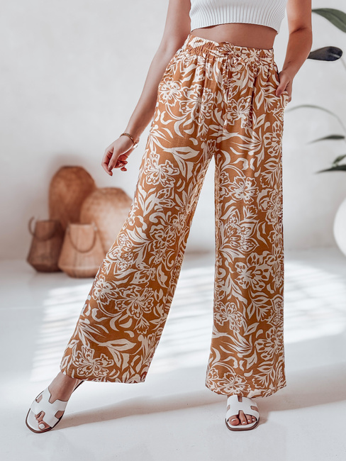 Ženske hlače iz tkanine s širokimi nogami TROPICAL SUN camel Dstreet UY2633