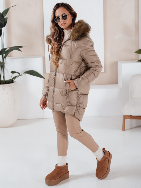 Ženska zimska bunda NORINA prešita s krznom camel Dstreet TY5056