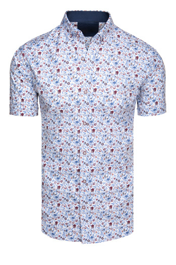 Moška vzorčasta srajca s kratkimi rokavi, bela Dstreet KX1069