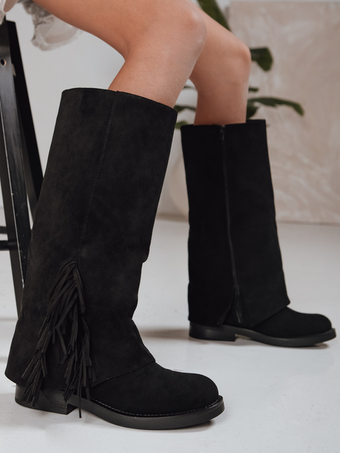 Ženski semiš škornji z naramnicami črne barve Dstreet ZY1268