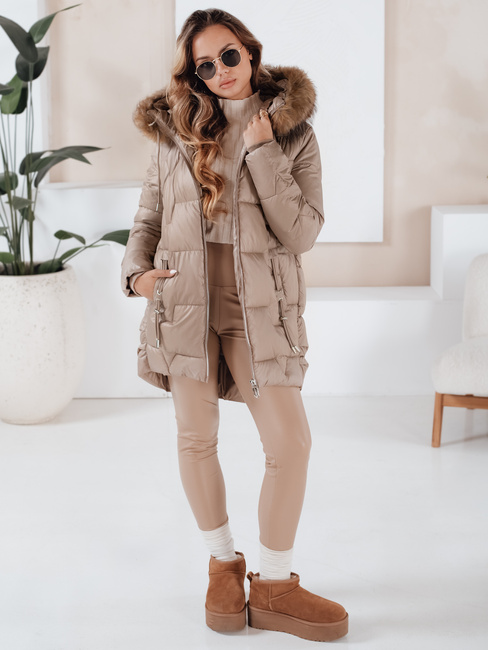 Ženska zimska bunda NORINA prešita s krznom camel Dstreet TY5056