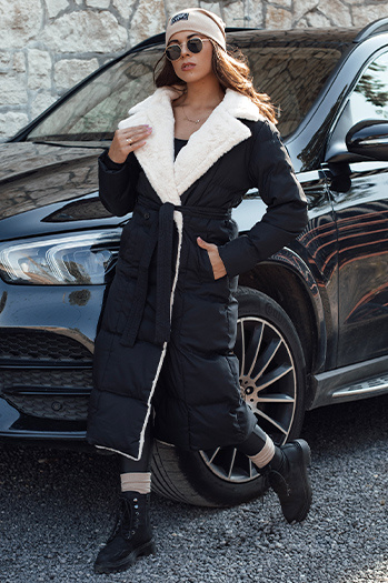 Ženska zimska bunda BALLMODA dolga s krznom črna Dstreet TY4586